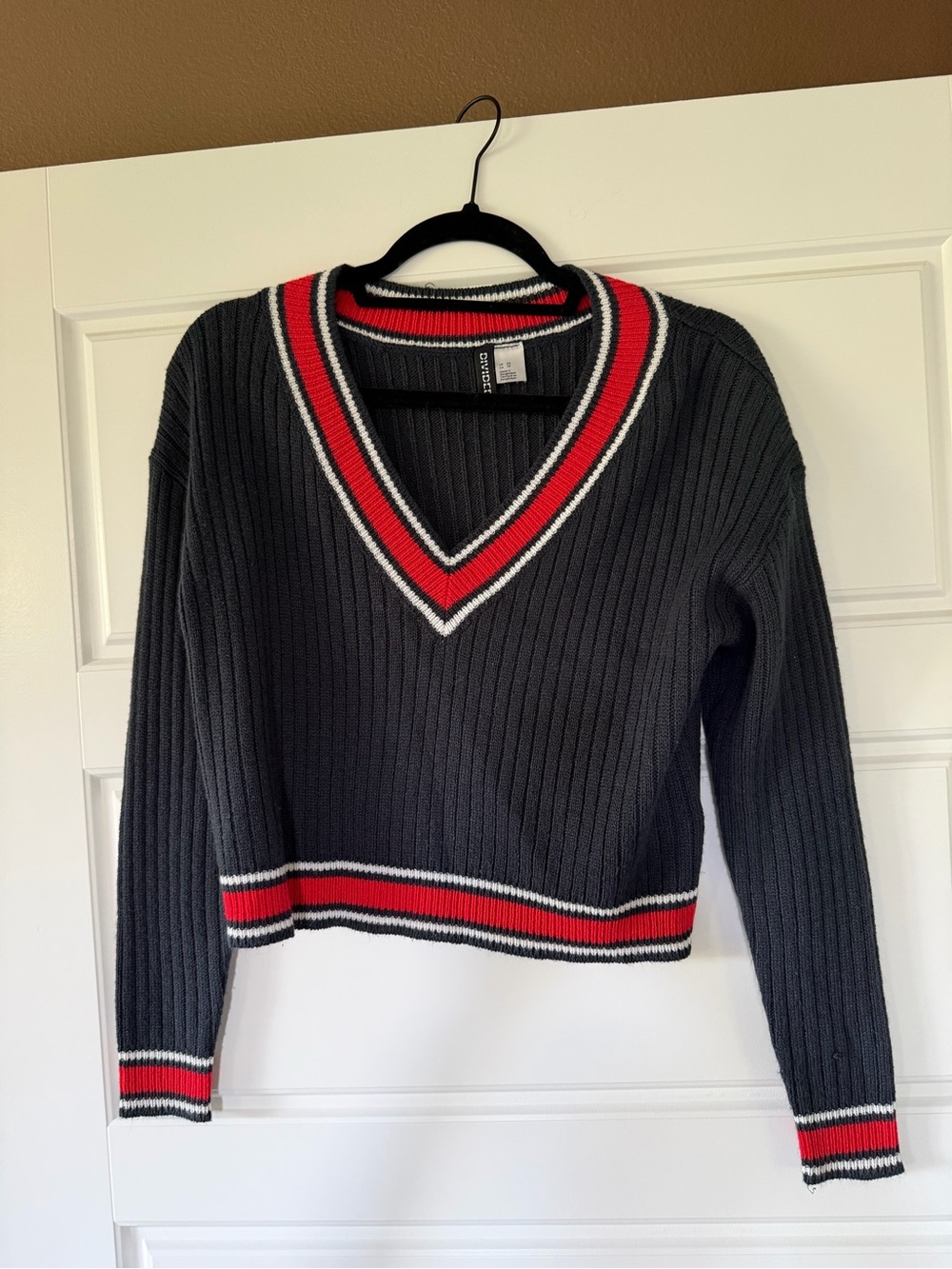 H&M Divided Navy Varsity Cropped Sweater